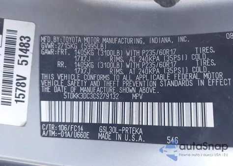 2012 Toyota Sienna Le V6 8 Passenger из США, поврежденный, VIN 5TDKK3DC3CS279132